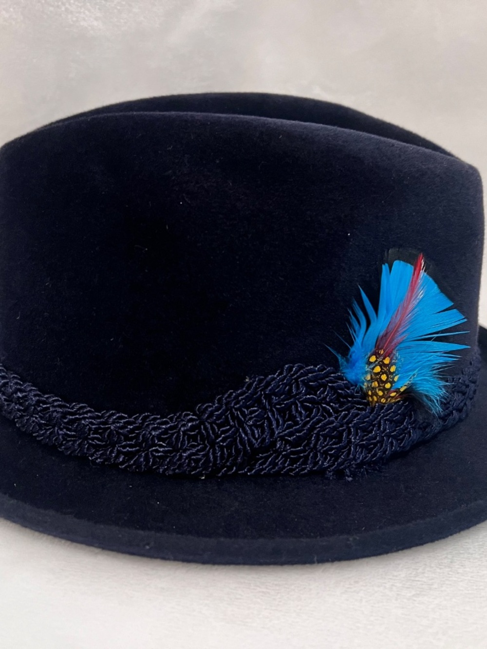 Stetson Sovereign Felt Hat Navy Blue Feather Band Size 6 7/8 (55 cm) - Picture 10 of 14